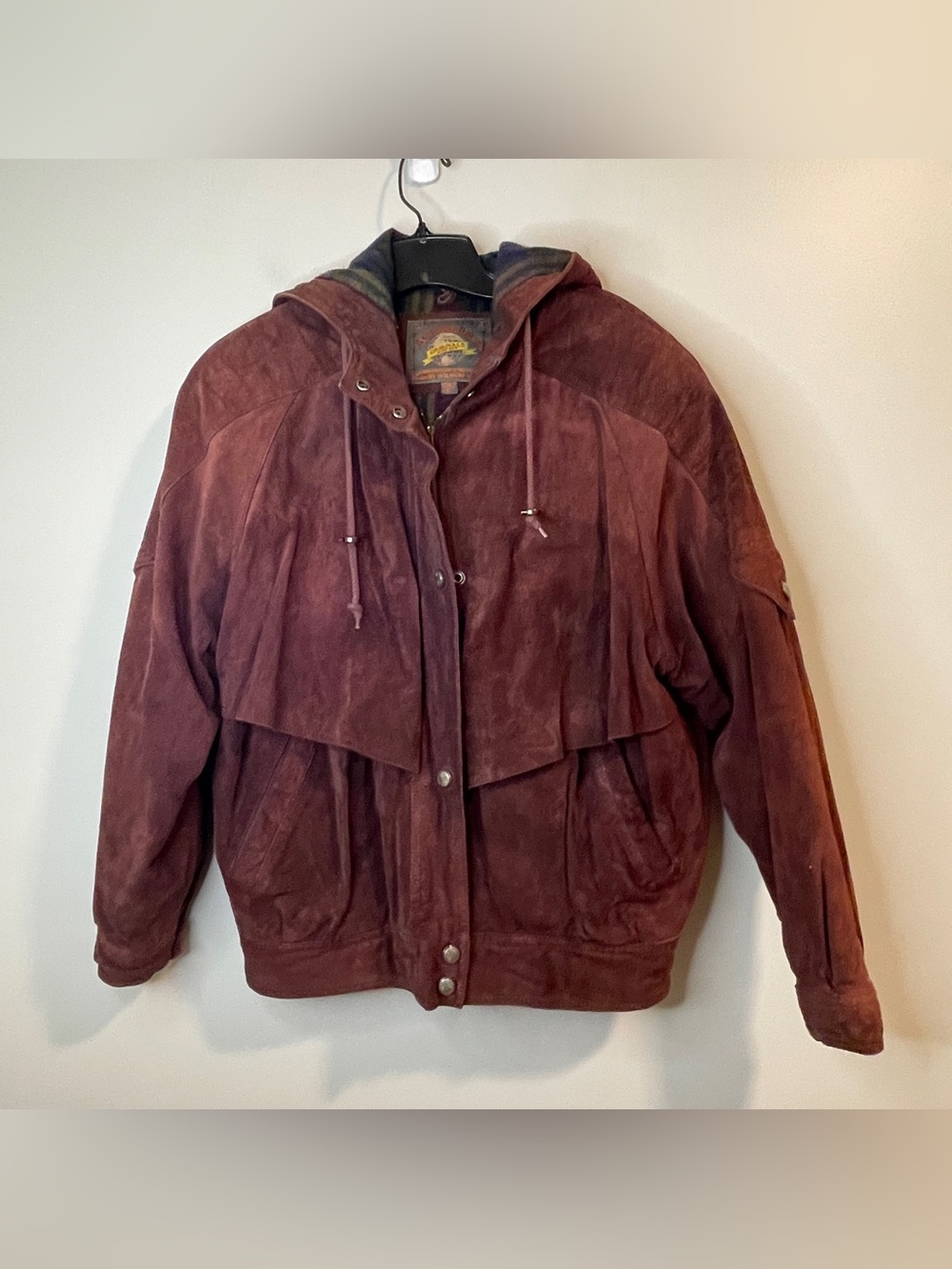 VTG Adventure Bound by Wilson’s Men's Suede Hooded Bomber Jacket in Burgundy